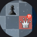 A circle cutout of a move blundering a queen to a pawn, with the blunder symbol