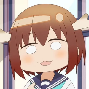 Androgynous person with horns drawn in an anime style