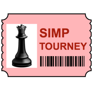 A pink ticket with a queen as its photo, the text "SIMP TOURNEY" and a barcode below
